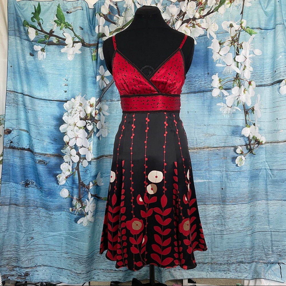 Ted Baker  Beautiful red, black floral silk dress never worn sz 2